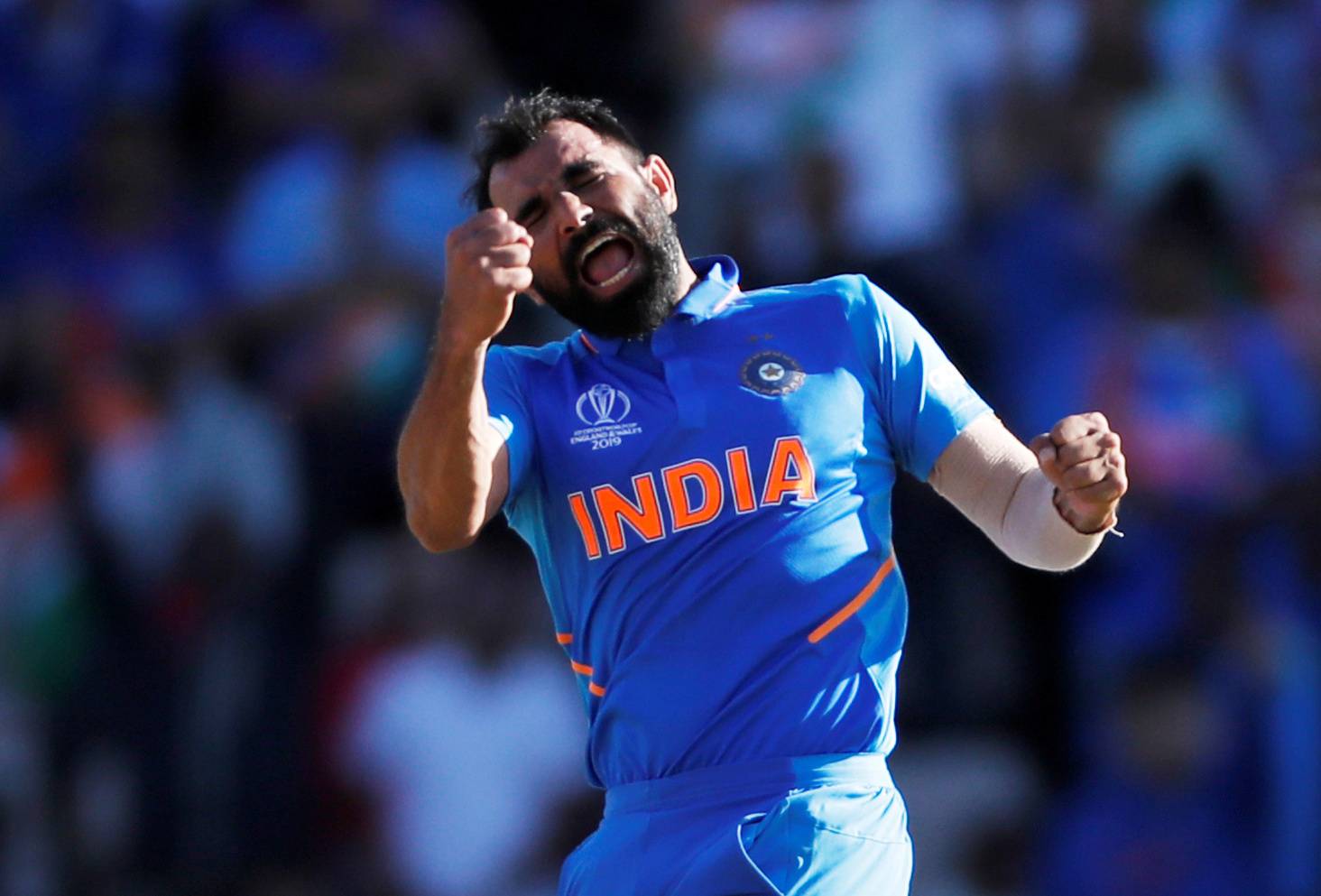 India's Mohammed Shami celebrates taking the wicket of Afghanistan's Aftab Alam during the ICC Cricket World Cup match at The Ageas Bowl, Southampton, Britain, on Saturday. — Reuters