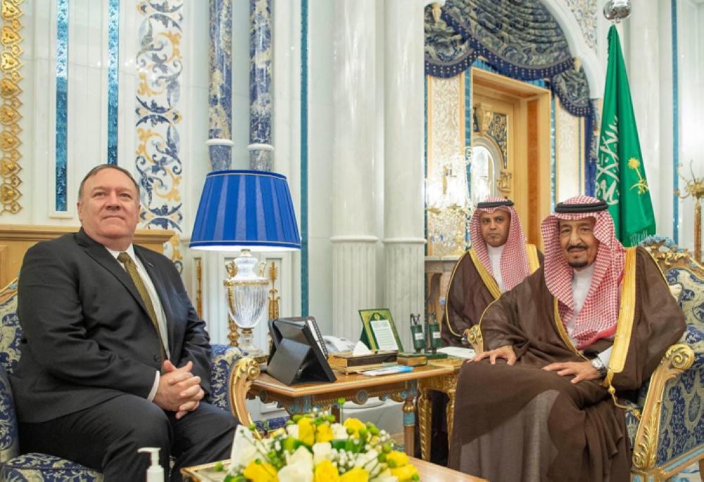 Custodian of the Two Holy Mosques King Salman holds talks with US Secretary of State Mike Pompeo in Jeddah on Monday. — SPA