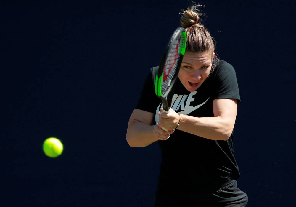 Romania's Simona Halep during practice for the WTA Premier Eastbourne International at the Devonshire Park, Eastbourne, Britain, on Sunday. — Reuters