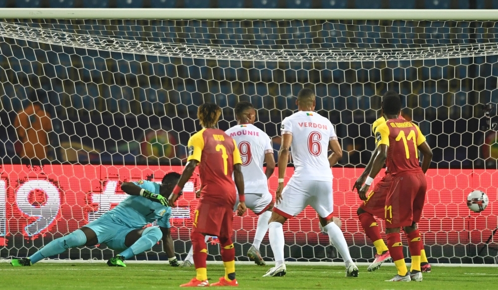 Ghana's midfielder Andre Ayew reacts during the 2019 Africa Cup of Nations (CAN) football match between Ghana and Benin at the Ismailia Stadium on Tuesday. — AFP