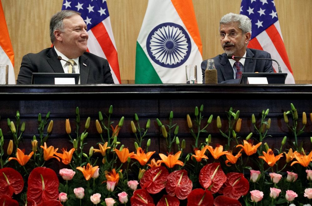 US Secretary of State Mike Pompeo listens to Indian Foreign Minister Subrahmanyam Jaishankar during a news conference at the Foreign Ministry in New Delhi on Wednesday. — Reuters