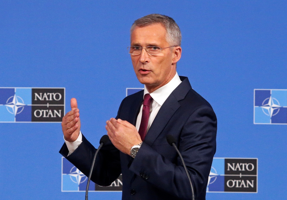 NATO Secretary-General Jens Stoltenberg speaks during a news conference after a NATO Defense Ministers meeting in Brussels, Belgium, on Wednesday. — Reuters 