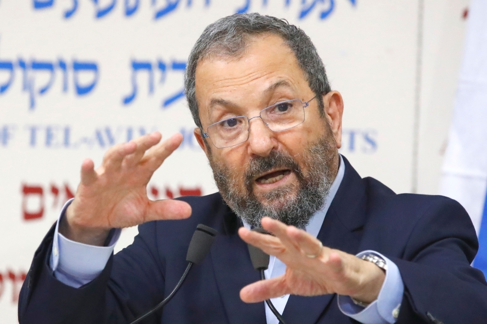 Former Israeli Prime Minister Ehud Barak holds a press conference at Beit Sokolov in Tel Aviv on Wednesday to announce that he will be running in the upcoming elections in September. — AFP