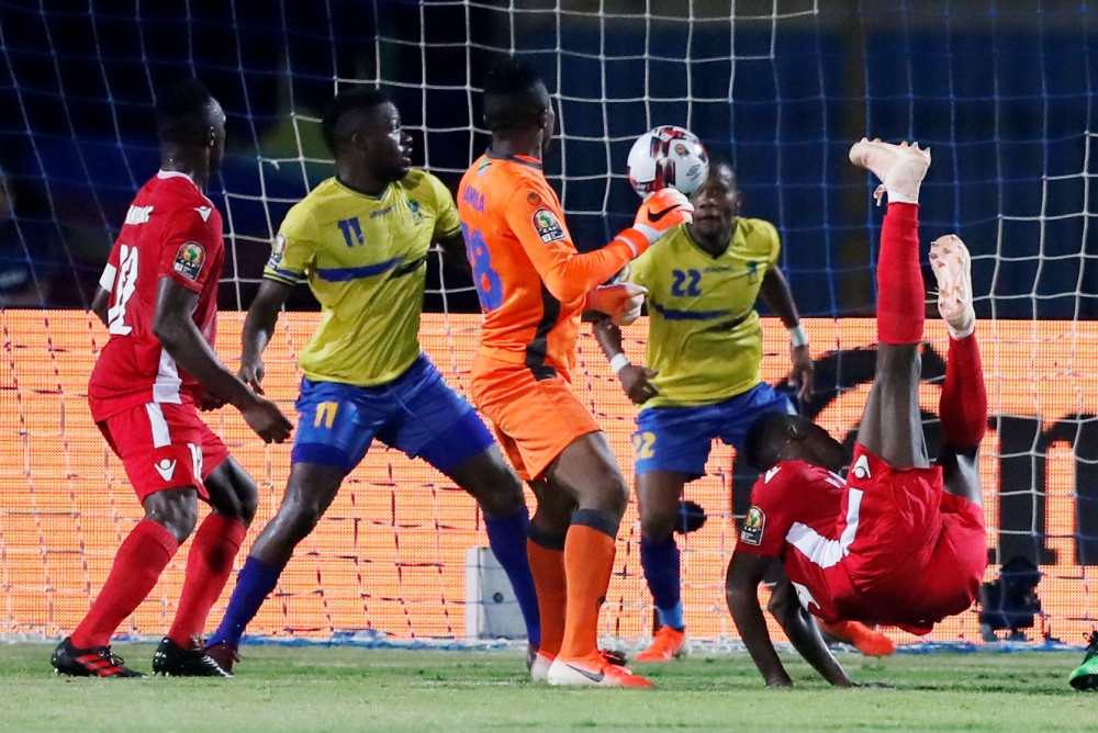 Kenya's Michael Olunga scores their first goal against Tanzania in the Africa Cup of Nations 2019 Group C match at the 30 June Stadium, Cairo, Egypt on Thursday. — Reuters 