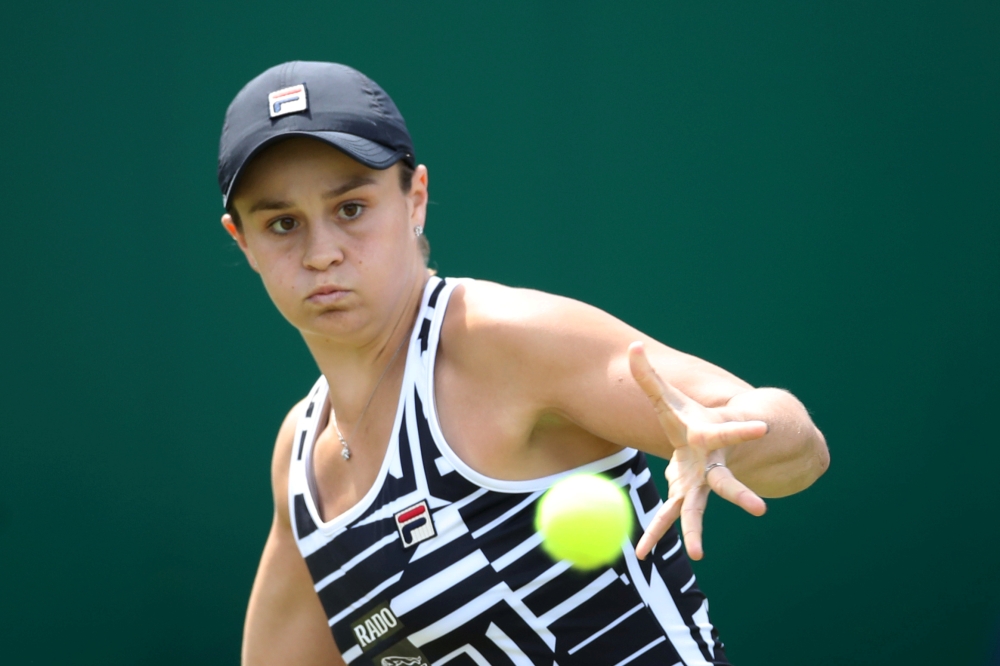 Australia's Ashleigh Barty in action during her semifinal match against Czech Republic's Barbora Strycova in the WTA Premier Nature Valley Classic event at the Edgbaston Priory Club, Edgbaston, Birmingham, Britain, on Saturday. — Reuters