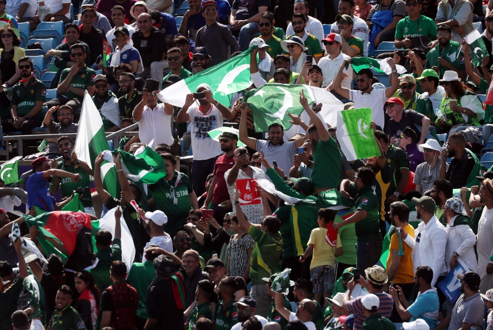 Fans during the ICC Cricket World Cup match between Pakistan and Afghanistan at the Headingley, Leeds, Britain on Saturday. — Reuters