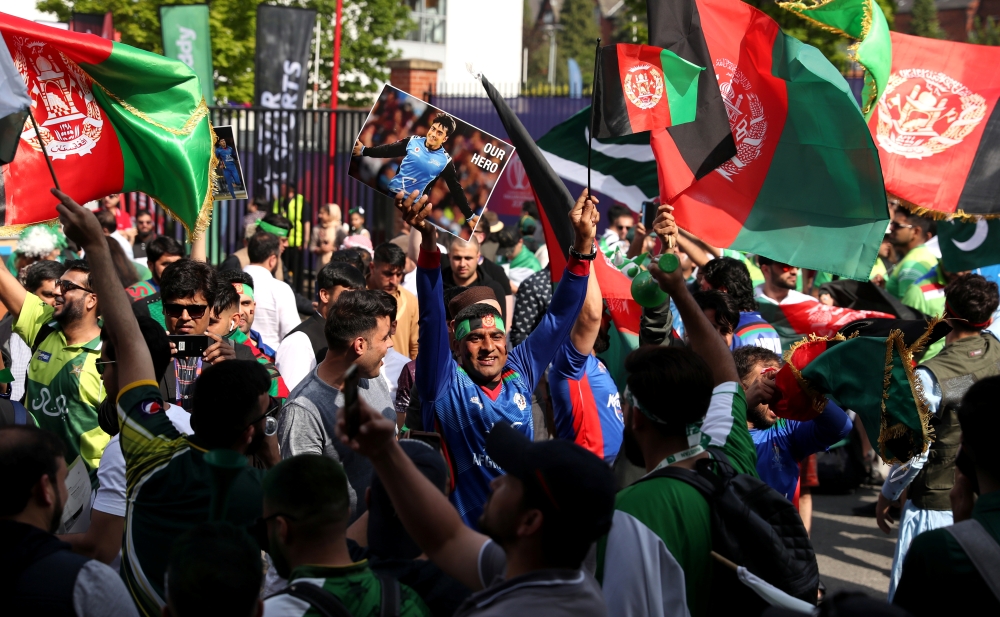 Fans during the ICC Cricket World Cup match between Pakistan and Afghanistan at the Headingley, Leeds, Britain on Saturday. — Reuters