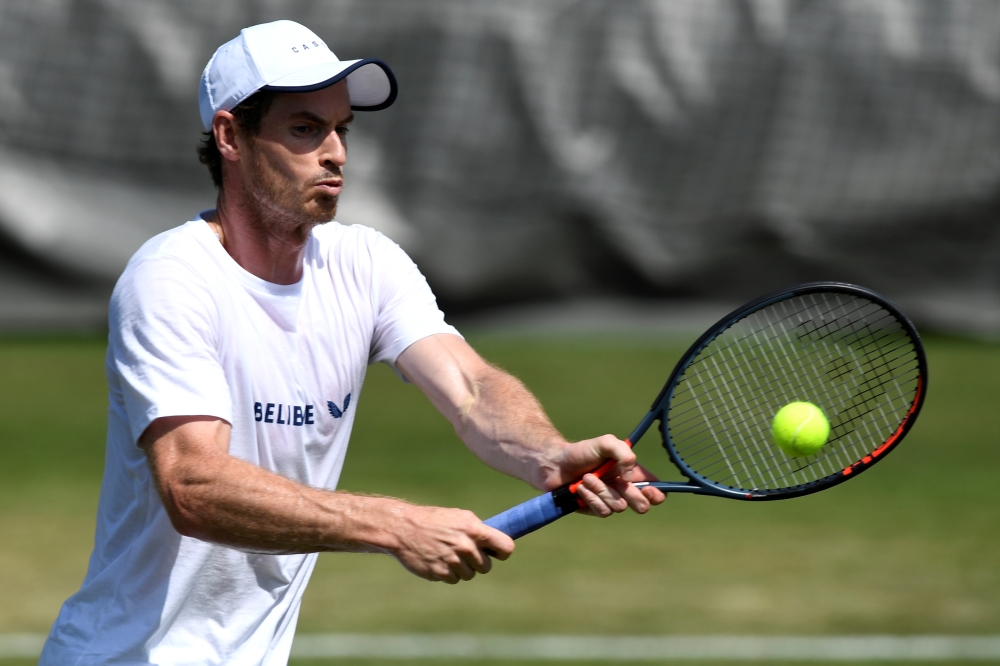 Britain's Andy Murray during practice at the All England Lawn Tennis and Croquet Club, London, Britain on Saturday. — Reuters