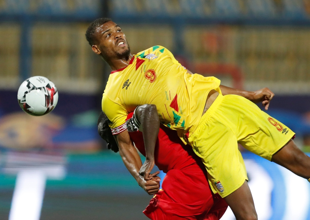 Benin's Steve Mounie in action during the 2019 Africa Cup of Nations (CAN) Group F football match against Guinea-Bissau at the Ismailia Stadium on Saturday. — Reuters