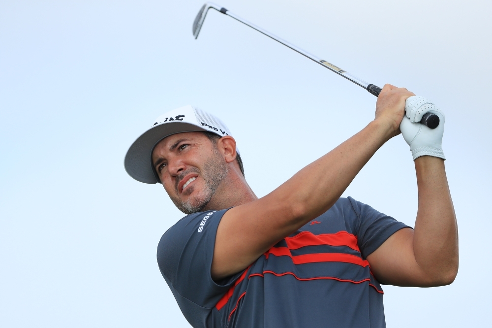 Scott Piercy of the United States plays his shot from the 17th tee during the first round of the 3M Open at TPC Twin Cities on Thursday in Blaine, Minnesota. — AFP