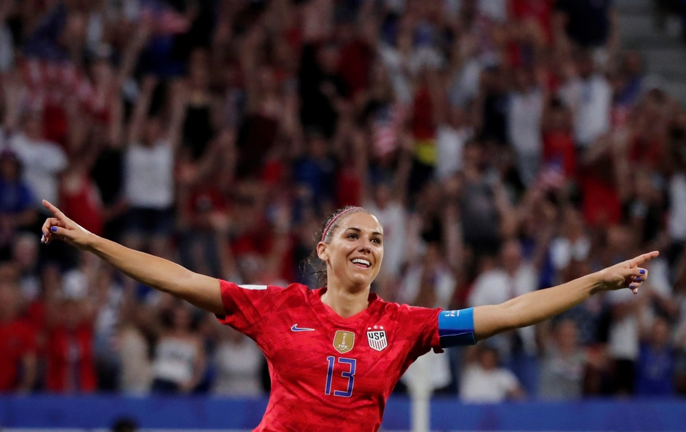 Alex Morgan of the US celebrates scoring their second goal in the Women's World Cup semifinal against England at the Groupama Stadium, Lyon, France on Tuesday. — Reuters