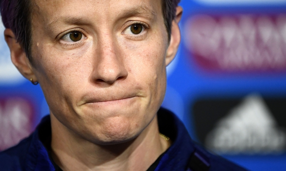 United States' captain Megan Rapinoe reacts during a press conference at the Groupama stadium in Decines-Charpieu on Saturday, during the France 2019 football Women's World Cup. — AFP