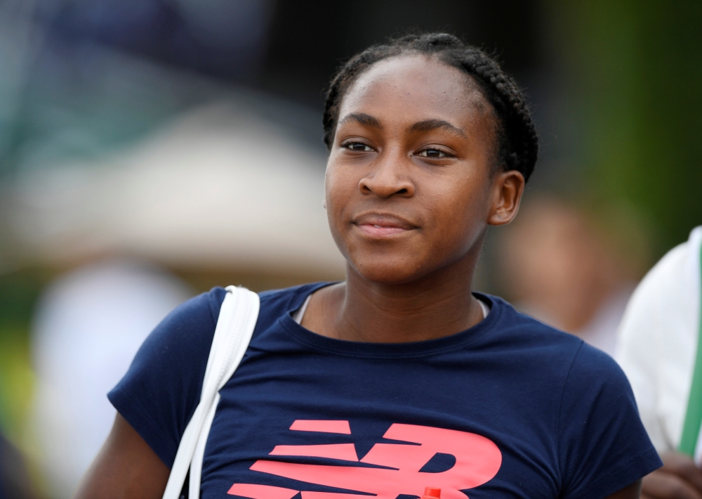 Cori Gauff of the US during a practice day at All England Lawn Tennis and Croquet Club, London, Britain on Sunday. — Reuters