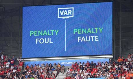 The display informs of the VAR check ongoing during the France 2019 Women’s World Cup football final match between USA and the Netherlands, on Sunday. —  AFP
