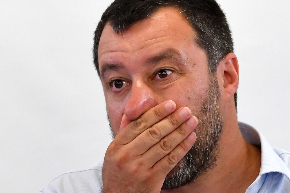Italy’s Interior Minister and deputy PM Matteo Salvini gestures as he speaks on Tuesday during the closure of Europe's one-time biggest asylum seeker and migrants reception center in Mineo, southern Sicily. — AFP