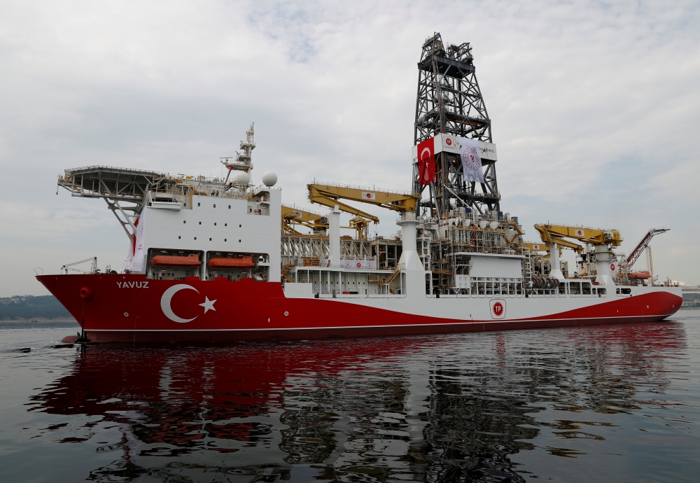 Turkish drilling vessel Yavuz sets sail in Izmit Bay, on its way to the Mediterranean Sea, off the port of Dilovasi, Turkey, in this June 20, 2019 file photo. — Reuters