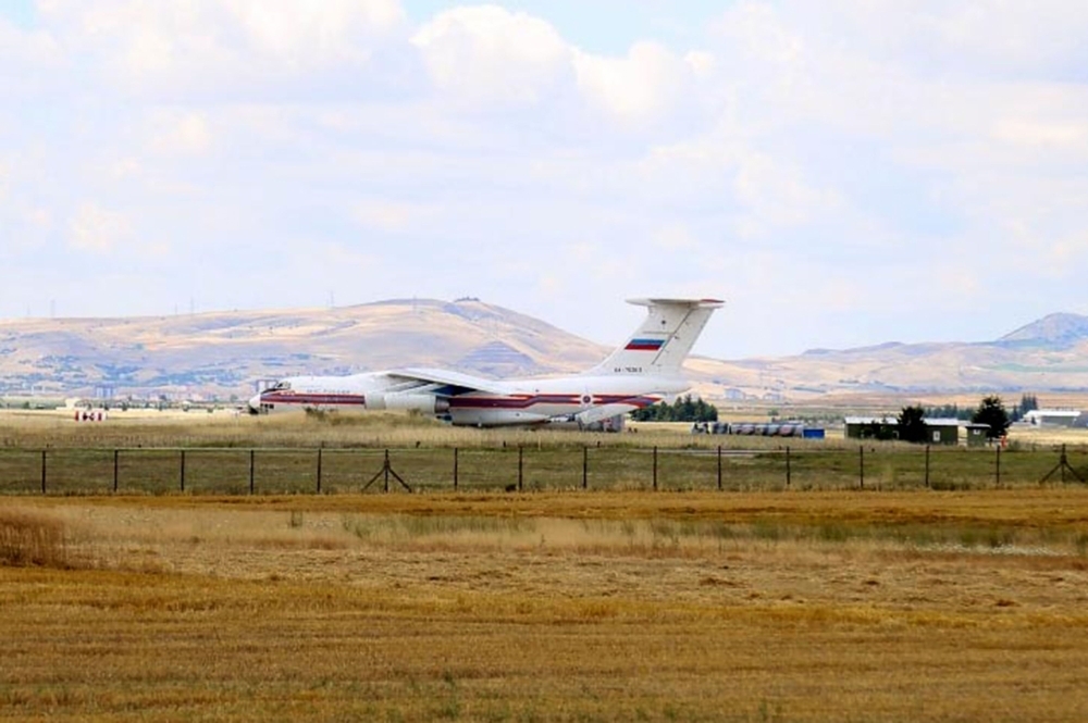 A Russian Antonov plane after it landed at the Murted military airbase, in Ankara, Turkey, is seen on Thursday. — AFP