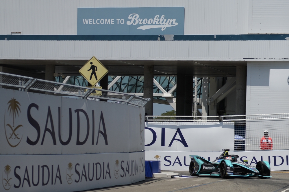 Alex Lynn (3) drives in turn 11 before finishing third during the Super Pole race at the 2019 New York E-Prix Formula E race at Brooklyn City Streets, NY, USA, on Saturday. — Reuters
