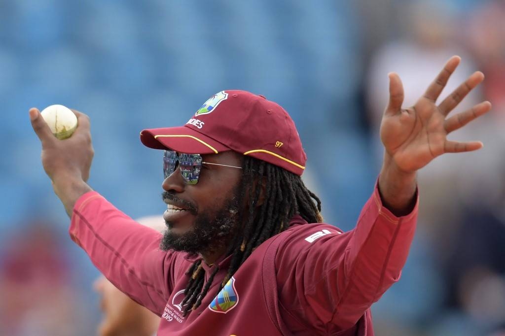 West Indies' Chris Gayle acknowledges the crowd at the end of play during the 2019 Cricket World Cup group stage match between Afghanistan and West Indies at Headingley in Leeds, northern England, in this July 4, 2019 file photo. West Indies beat Afghanistan by 23 runs. — AFP