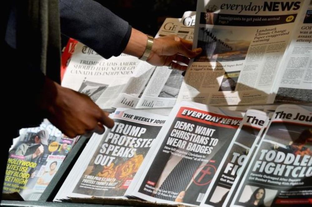 A file photo of a misinformation newsstand in midtown Manhattan, aiming to educate news consumers about the dangers of disinformation, or fake news, in the lead-up to the US midterm elections. Experts discussed how to train tomorrow’s reporters for new 'deep fake' and fake news challenges at the World Journalism Education Congress in Paris last week. — AFP