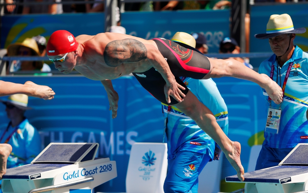 In this file photo of April 8, 2018, Adam Peaty of England taking part in Gold Coast 2018 Commonwealth Games' men's 50m breaststroke heats at Optus Aquatic Center, Gold Coast, Australia. — Reuters