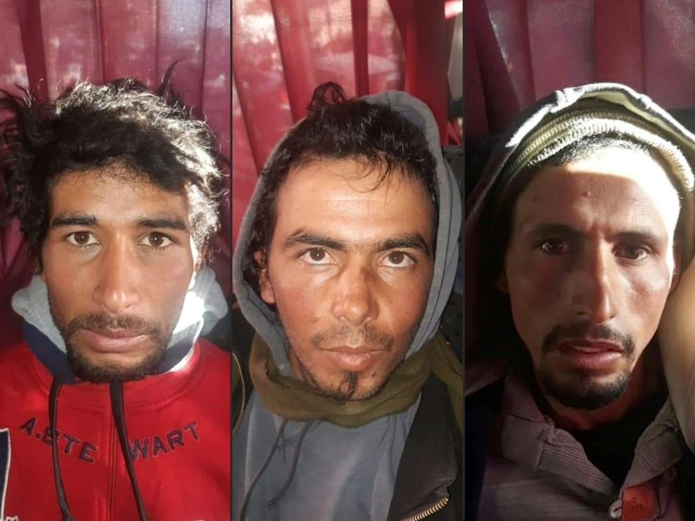 A file combination photo created on Dec. 20, 2018 shows Rachid Afatti, left, Ouziad Younes, center and Ejjoud Abdessamad, right, the three suspects in the grisly murder of two Scandinavian hikers whose bodies were found at a camp in Morocco's High Atlas mountains, in police custody following their arrest. — AFP