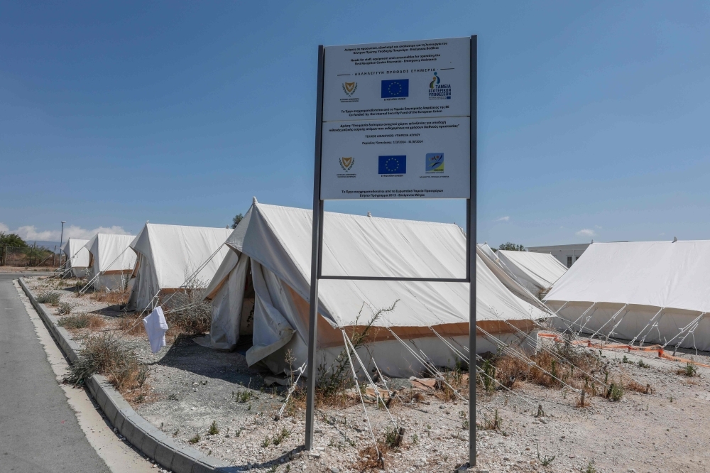 A partial view taken on July 12, 2019 shows tents at Pournara camp for migrants and asylum seekers, 20 km from Nicosia. — AFP