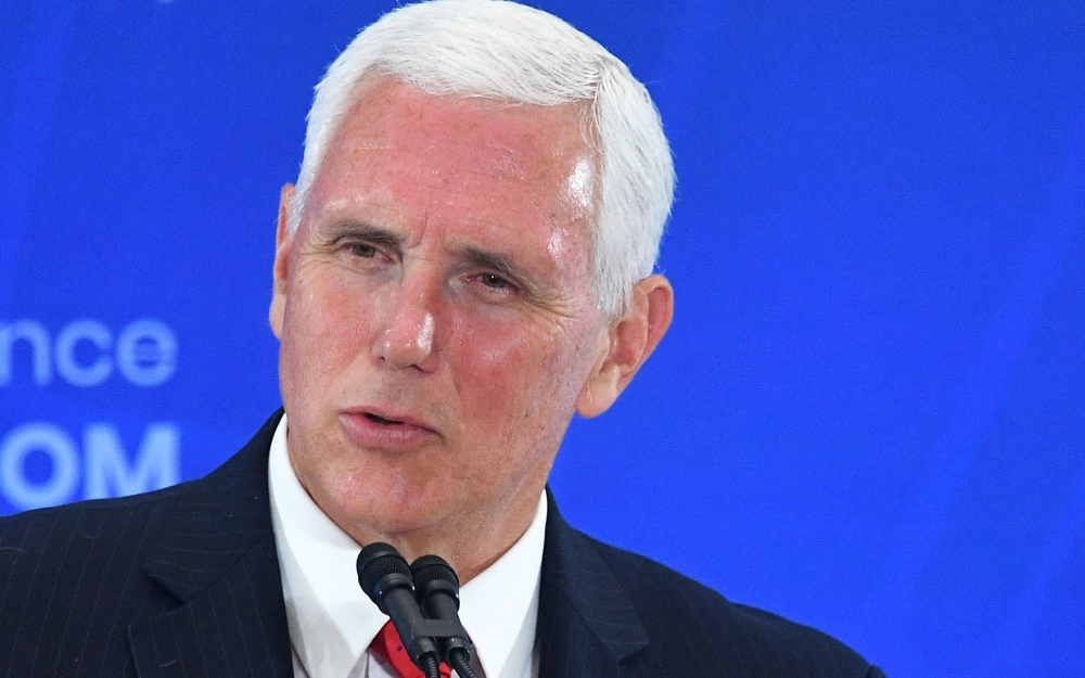 US Vice President Mike Pence speaks during the second Ministerial to Advance Religious Freedom in the Loy Henderson Auditorium of the State Department in Washington on Thursday. — AFP