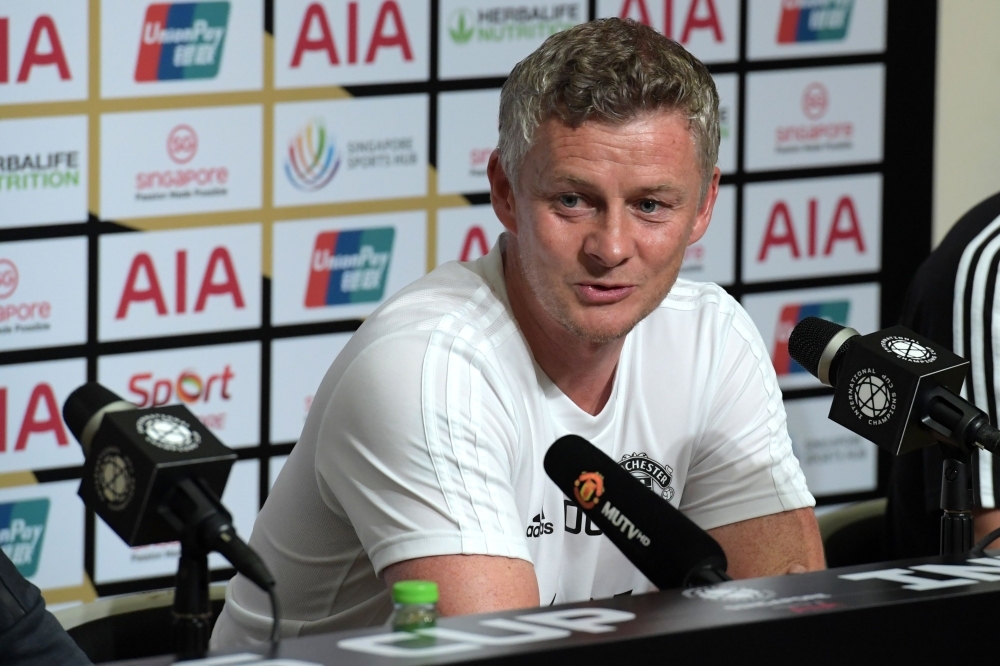 Manchester United's manager Ole Gunnar Solskjaer attends a press conference in Singapore on Friday, ahead of their International Champions Cup football match against Inter Milan. — AFP