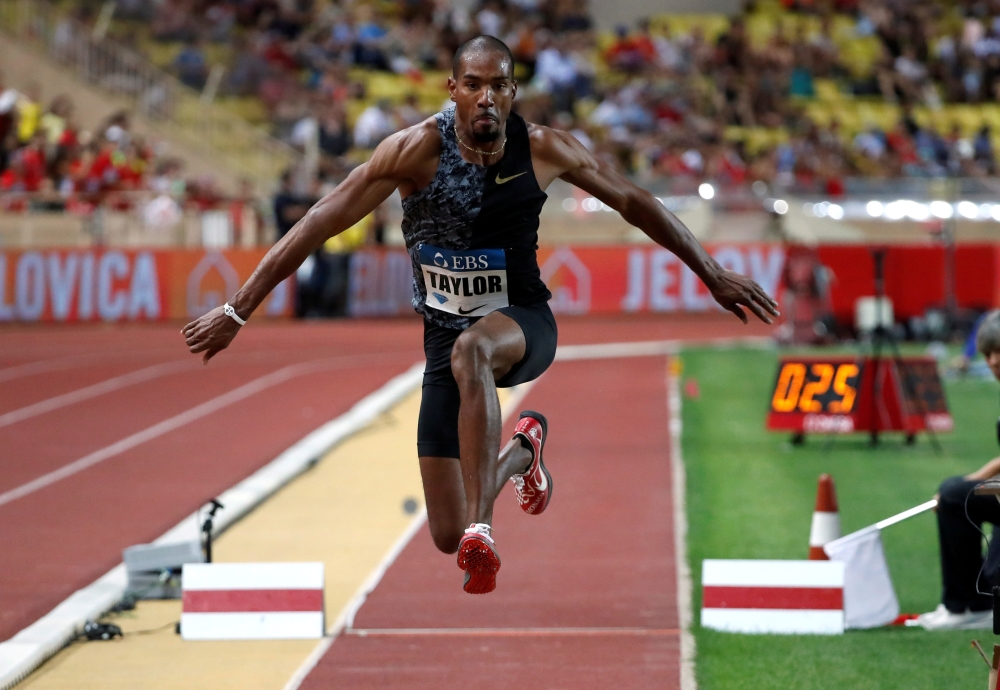 Christian Taylor of the US in action before winning the Men's Triple Jump during the  Diamond League meet in Monaco at Stade Louis II, Monaco in this July 12, 2019, photo. — Reuters 