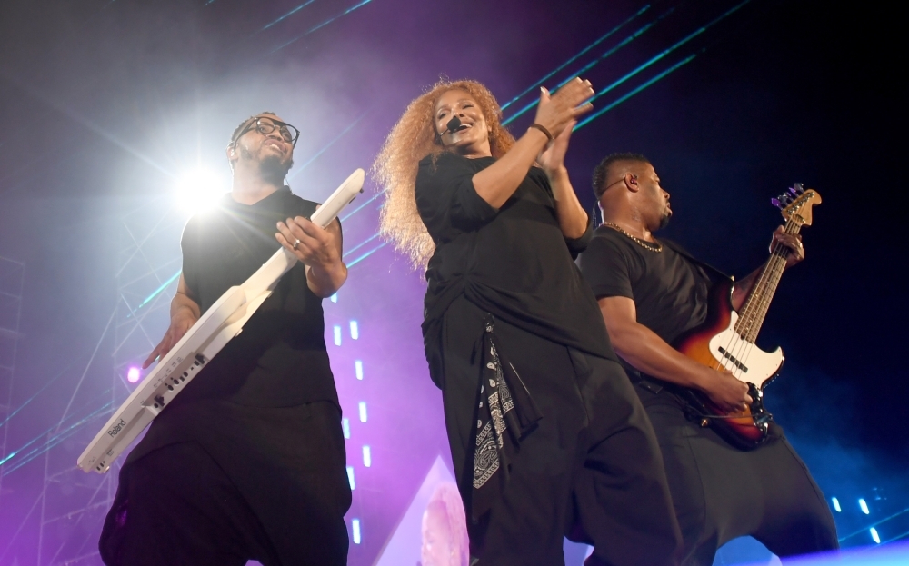 US singer Janet Jackson performs on stage during the Jeddah World music Festival on Thursday at the King Abdullah Sports City, Jeddah. — AFP