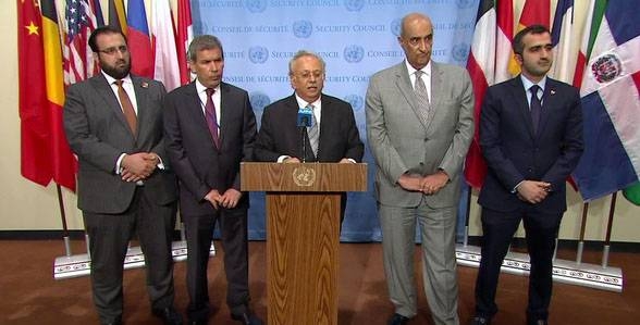 Saudi Ambassador to the United Nations Abdallah Al-Mouallimi speaking at a press conference in New York.