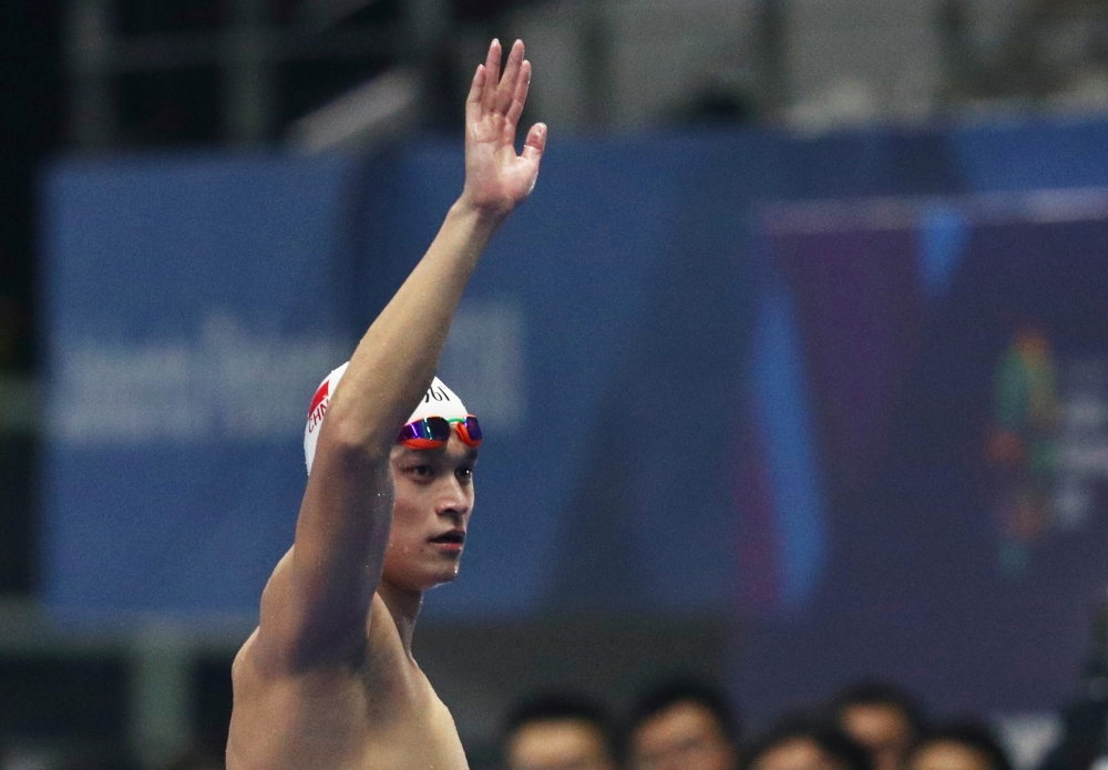 China's Yang Sun celebrates winning the Men's 1500m Freestyle in the 2018 Asian Games at GBK Aquatic Center, Jakarta, Indonesia in this Aug. 24, 2018 file photo. — Reuters