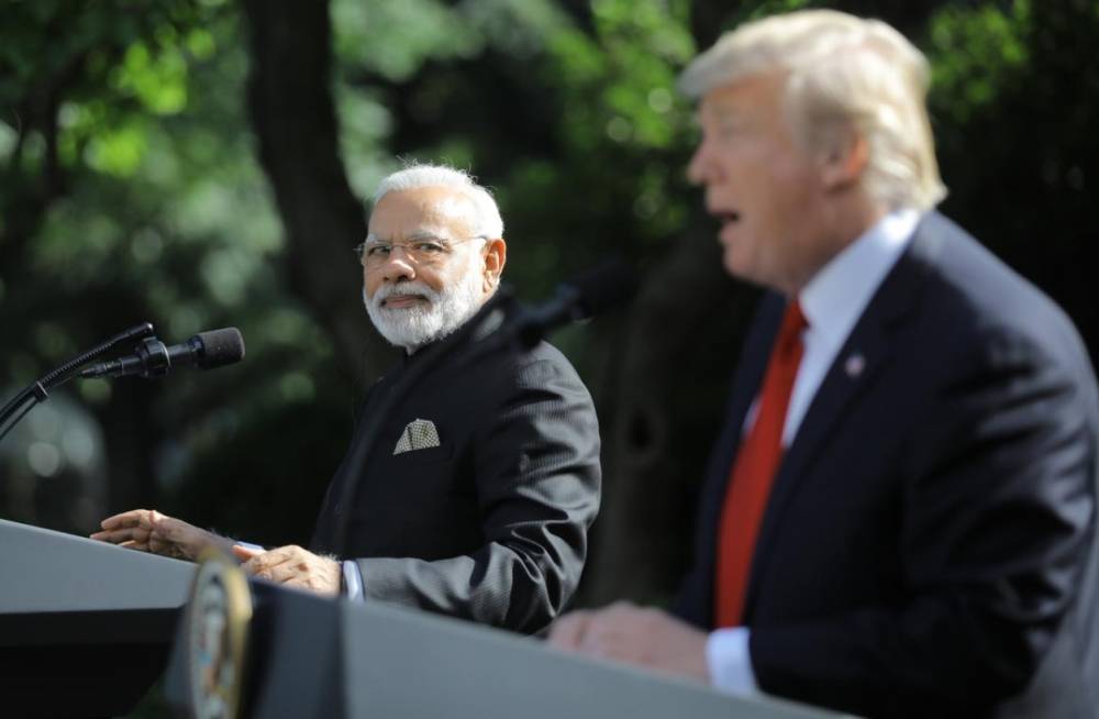 US President Donald Trump holds a joint news conference with Indian Prime Minister Narendra Modi in the Rose Garden of the White House in Washington on June 26, 2017. –Reuters photo