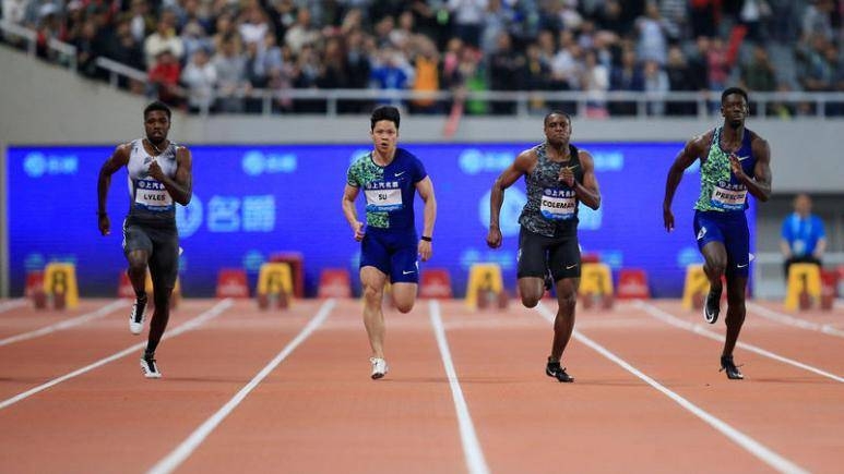 Noah Lyles of the US on his way to winning the men's 100m ahead of Chris Coleman during Diamond League at Shanghai Stadium, Shanghai, China, in this May 18, 2019 file photo. — Reuters