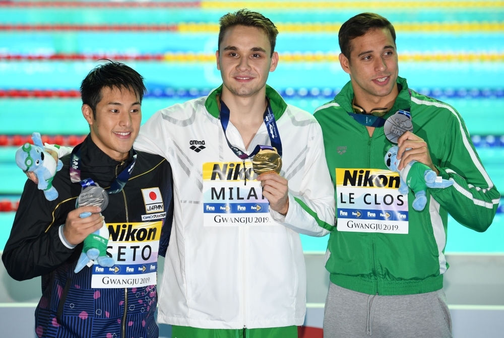 Kristof Milak of Hungary celebrates winning men's 200m butterfly final during the World Swimming Championships at Nambu University Municipal Aquatics Center, Gwangju, South Korea, on Wednesday. — Reuters