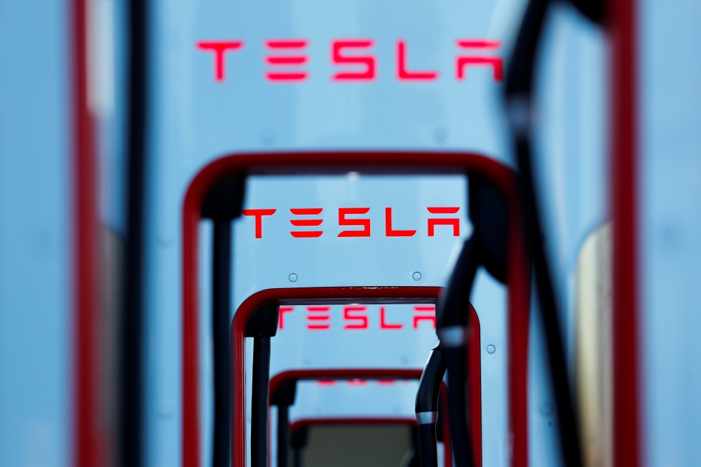 Tesla super chargers are shown in Mojave, California, in this July 10, 2019 file photo. — Reuters