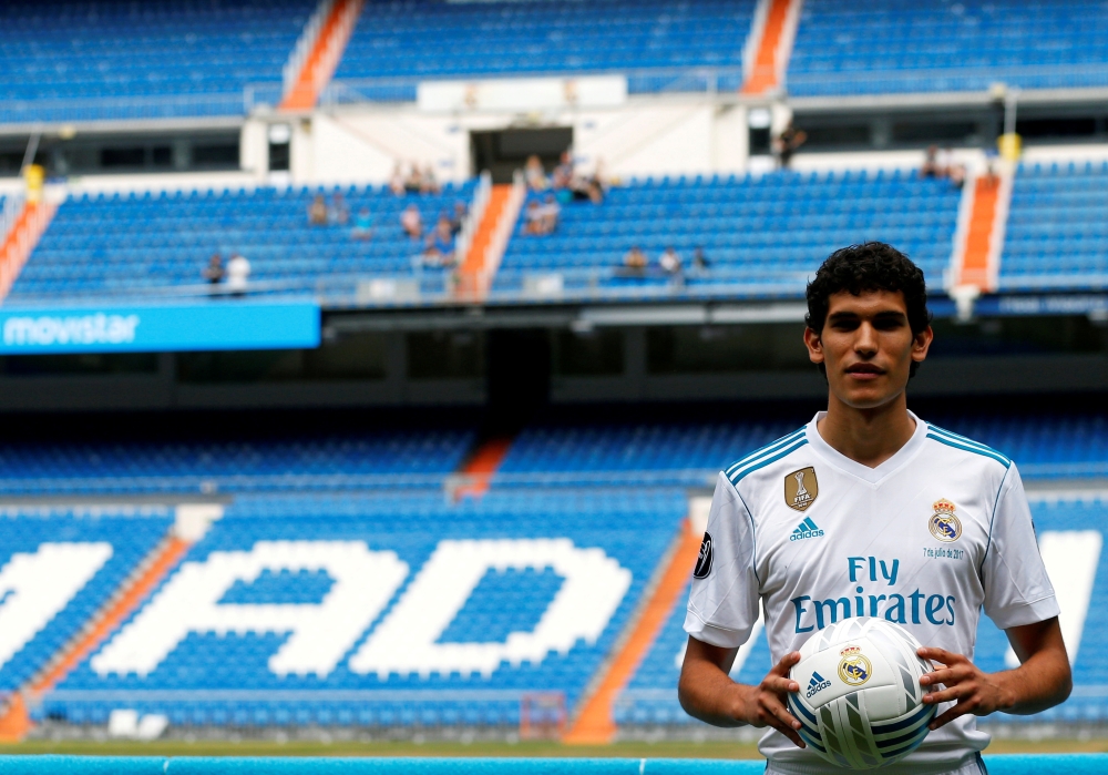Real Madrid's new player Jesus Vallejo poses during his presentation at the Santiago Bernabeu Stadium in Madrid, Spain, in this July 7, 2017 file photo. — Reuters