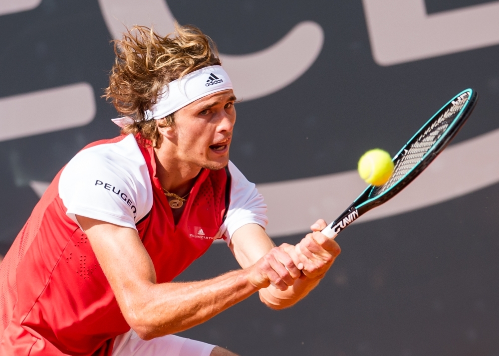 German Alexander Zverev returns the ball during the ATP-tour semifinal tennis match in Hamburg, northern Germany on Saturday. — AFP