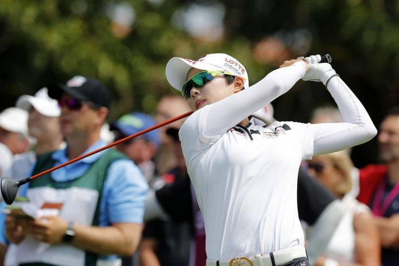 Kim Hyo-joo of South Korea watches her shot during the third round of the Evian Championship in France, on Saturday. — Courtesy photo
