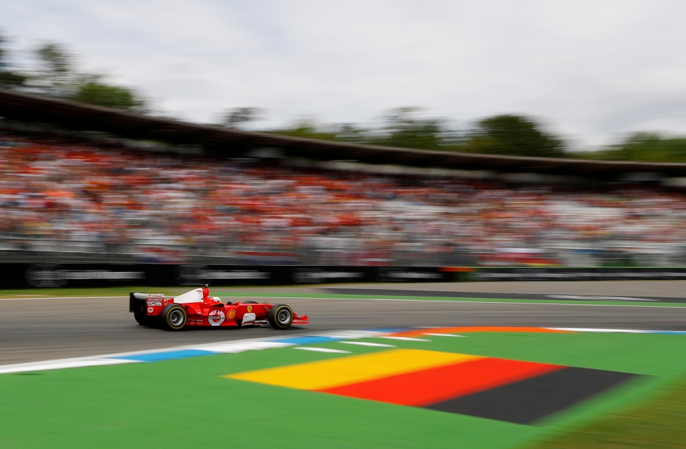 Ferrari's Mick Schumacher drives his father's, Michael Schumacher's last title winning Ferrari F1 car, the F2004, at the German Grand Prix, on Saturday. — Reuters