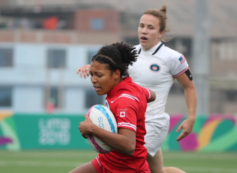 Canada's Asia Hogan-Rochester in action during the Women's Gold Medal match during Pan American Games at Campo de Rugby, Lima, Peru, on Sunday. — Reuters