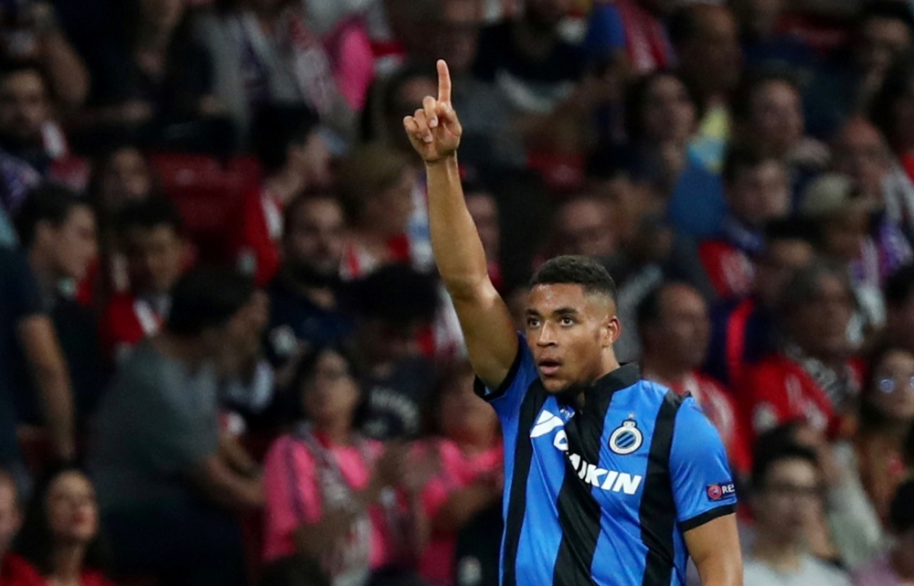 Club Brugge's Arnaut Danjuma celebrates scoring their first goal against Atletico Madrid at Wanda Metropolitano, Madrid, Spain, in this Oct. 3, 2018 file photo. — Reuters