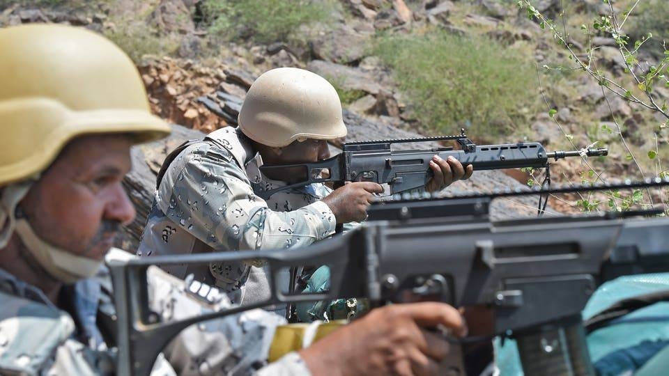 Saudi forces are seen on the frontlines of the southern borders with Yemen in this file photo.