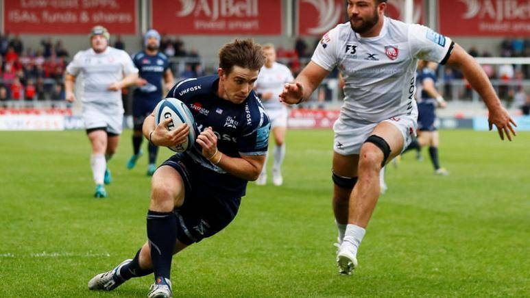 Sale Sharks' AJ MacGinty scores his sides sixth try  against Gloucester Rugby at AJ Bell Stadium, Sale, Britain, in this May 18, 2019 file photo. — Reuters 