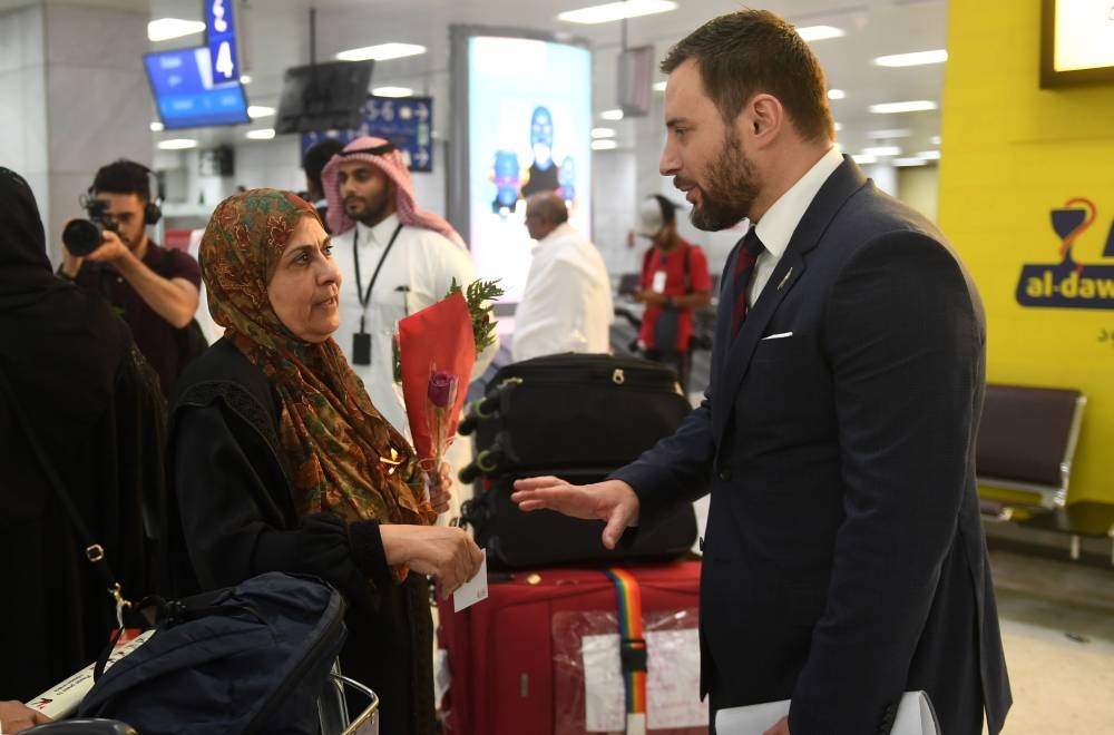 Families of victims of the March 2019 attack on mosques in New Zealand, arrive at Jeddah airport on Friday, prior to the start of the annual Haj pilgrimage in the holy city of Makkah.  