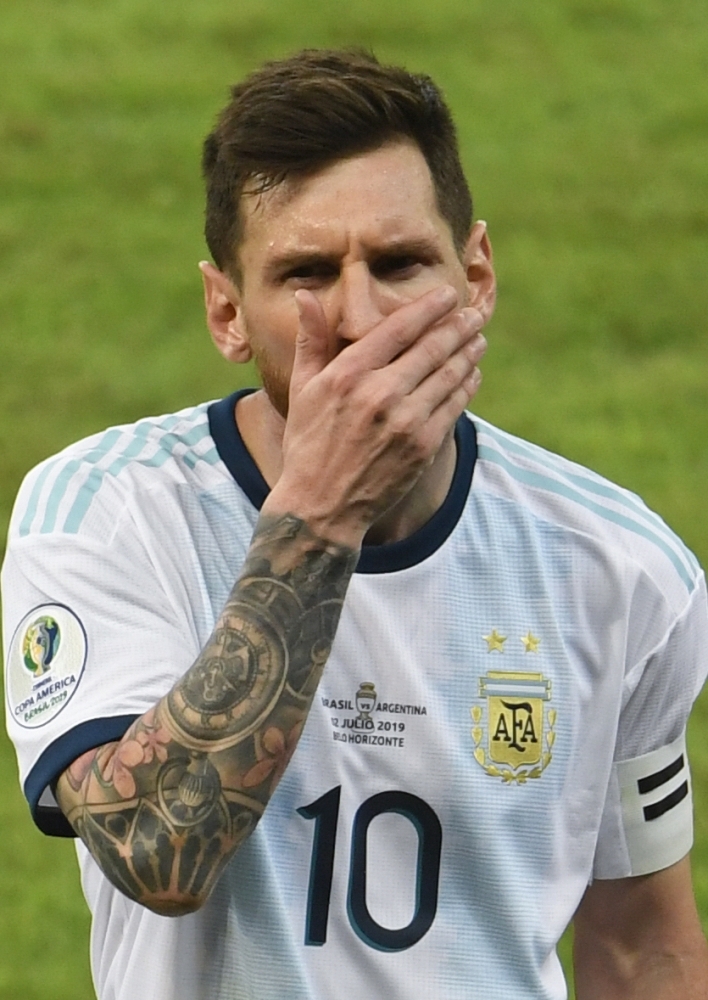 In this file photo taken on July 02, 2019, Argentina's Lionel Messi leaves the field after losing 2-0 to Brazil in a Copa America football tournament semifinal match at the Mineirao Stadium in Belo Horizonte, Brazil. — AFP