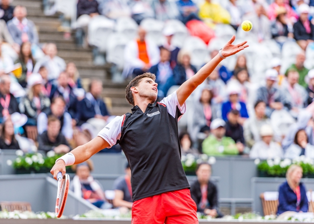 Dominic Thiem of Austria serves the ball to Albert Ramos-Vinolas of Spain during the singles final match of the Generali Open Tennis Tournament of the ATP Tour in Kitzbuehel, Austria, on Saturday. — AFP