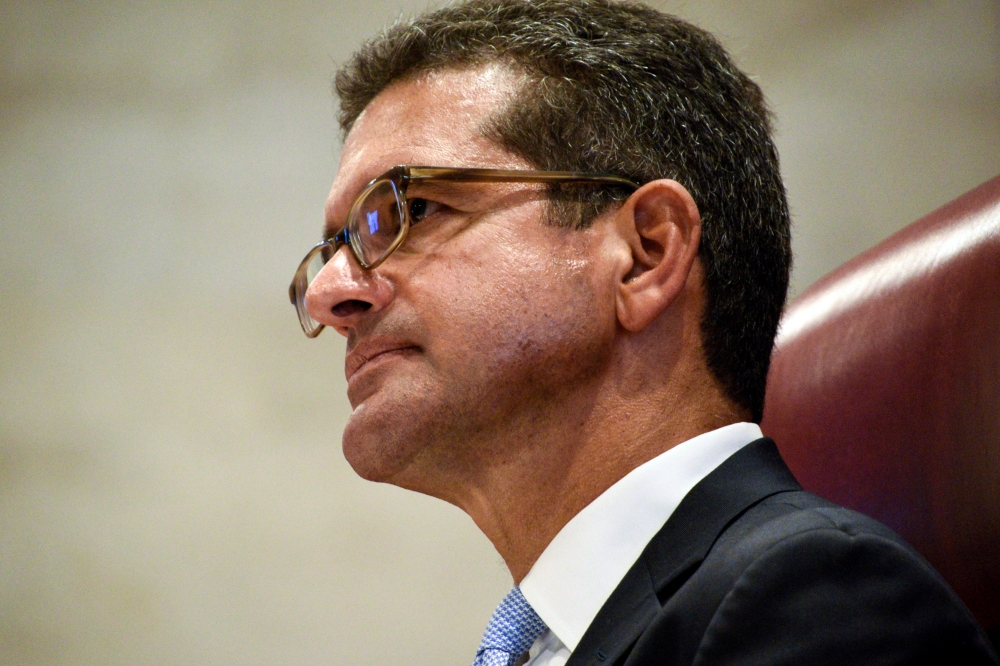  Pedro Pierluisi gives a statement to attend his nomination as Secretary of State hours before Ricardo Rossello steps down as Governor in San Juan, Puerto Rico on August 2. -Reuters