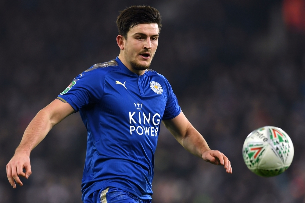 In this file photo taken on Dec. 19, 2017, Leicester City's English defender Harry Maguire eyes the ball during the English League Cup quarterfinal football match between Leicester City and Manchester City at King Power Stadium in Leicester, central England. Maguire became the world's most expensive defender, on Monday, when Manchester United signed him for a reported fee of £80 million ($97 million). —  AFP